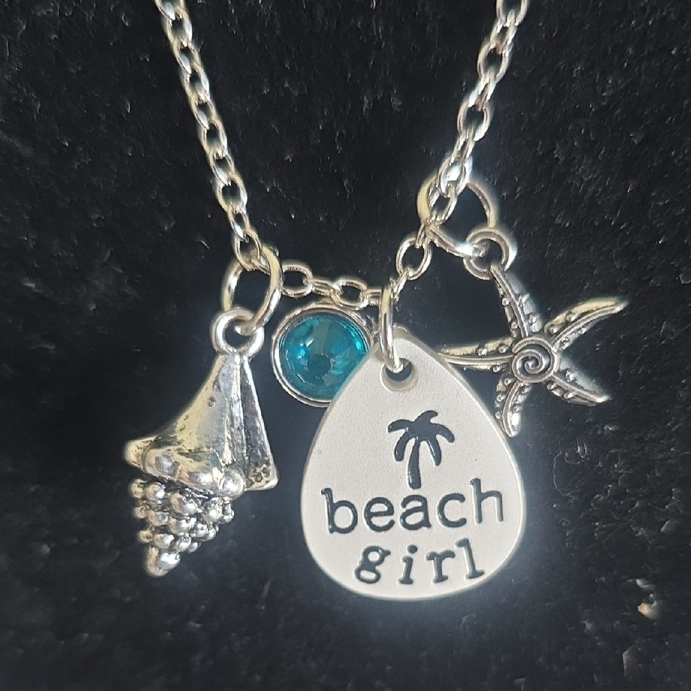 Silver Plated Beach Girl, Seashell, Starfish Charms Necklace New